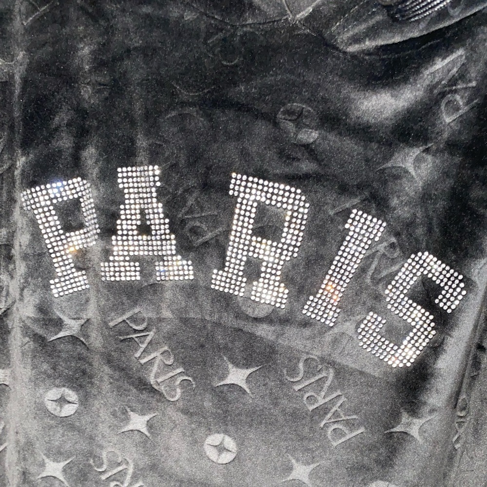 Paris Hilton Black Velour Hoodie Dress, Paris Rhinestone Hoody, Cozy Chic - Picture 7 of 8